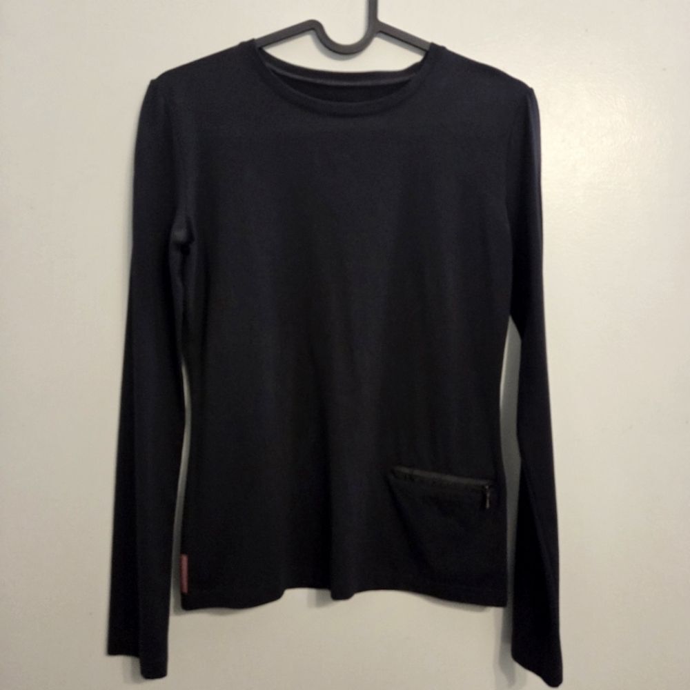 Vintage Y2K Prada Sport Black Stretch Long Sleeve Zip Pocket Red Tab Top XS